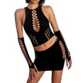 thumbnail image 4 of VISgogo Conjunto de Trajes de Verano para Mujer, Color sólido Halter Neck Hollow Chest Cut Out Tops Falda elástica a Juego Mangas Separadas Par VISgogo  moda, 4 of 9
