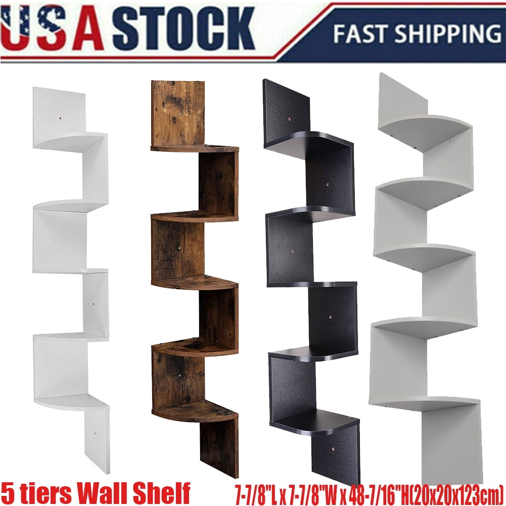 Goorabbit 5 Tier Corner Shelf Wall Mount Zig Zag Storage Rack Shelves