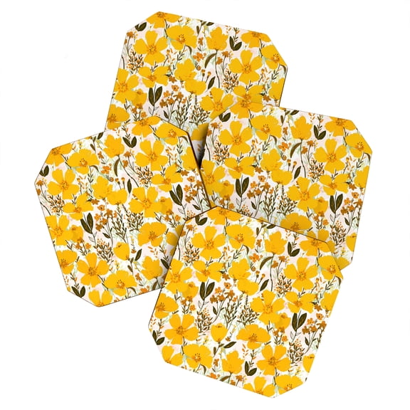 Society6 Alison Janssen Yellow roaming wildflowers Coaster Set