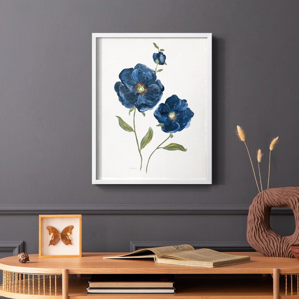 Blue Poppies Framed Print in White Solid Wood Framed Print No Nail Hanging