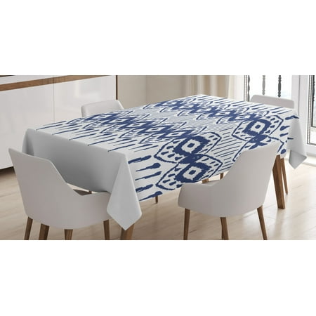 

Ikat Tablecloth Asian Traditional Design Borders Tribal Art Geometrical Motifs and Shapes Rectangular Table Cover for Dining Room Kitchen 60 X 90 Inches Navy Blue and White by Ambesonne