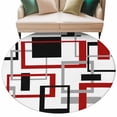thumbnail image 2 of Abstract Lines Round Living Room Rugs 7 ft, Black Red Geometric Square Frame Washable Area Rug with Non-Slip Sturdy Edge Binding Round Carpet for Kitchen Office Bedroom, 2 of 9