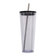 thumbnail image 1 of Taza de agua fría de plástico de doble capa de 750 ml, taza de bebida transparente, taza de agua con pajita con tapa de color, 1 of 5