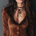 thumbnail image 2 of MORTTIC Women's Sexy V-Neck Long Sleeve Dress with Lace Trim and Button Details, Bodycon Cocktail Short Dress Brown，S, 2 of 6