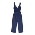 thumbnail image 4 of Qiopertar Women's V-Neck Sleeveless Jumpsuit Casual Loose Fit Romper with Pockets Travel Beach Vacation Sun Protection Comfy Solid Color Jumpsuit, Dark Blue XXL, 4 of 7