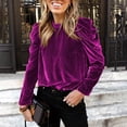 thumbnail image 2 of Velvet Top for Women's Elegant Puff Long Sleeve Shirt Casual Mock Neck Vintage Glitter T-Shirt Blouse, 2 of 5