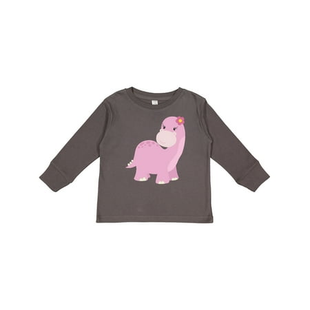 

Inktastic Cute Pink Dinosaur with Flower Gift Toddler Toddler Girl Long Sleeve T-Shirt