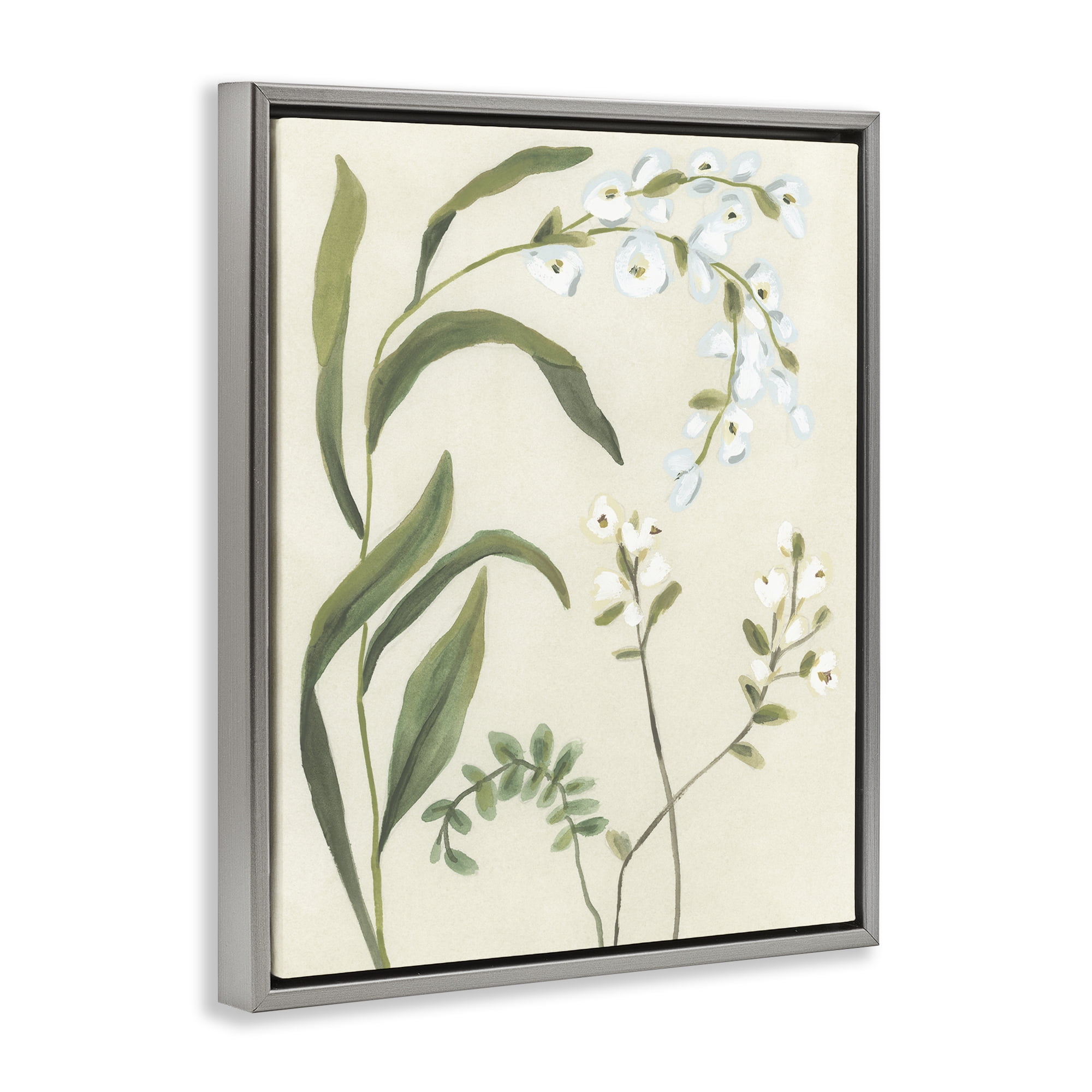 Stupell Industries Soft Snowdrop Stems Gray Framed Floater Canvas Wall Art, design by June Erica Vess
