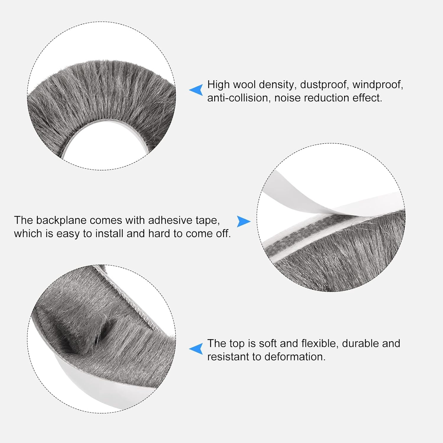 FRKSMD-Adhesive Brush Seal Weather Stripping (29/32"x11/32"x16.4ft), Door Brush Strip - for Sliding Sash Door Window Wardrobe Seal, Gray