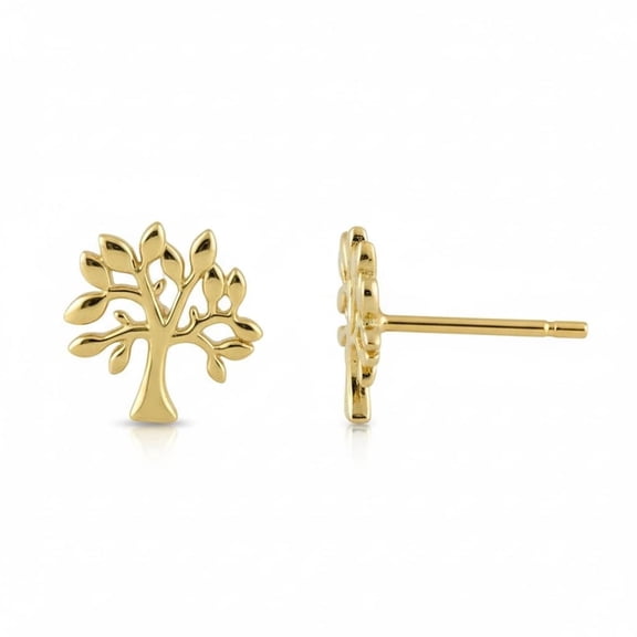 Vinali 14K Solid Gold Ladies Celtic Tree of Life Stud Earrings - Tiny Gold Studs