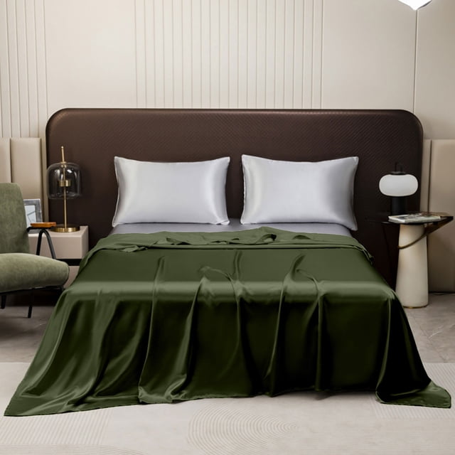 PEONAVET Bed Sheets Solid Color Ease Friendly Washable Sheets Luxurious Silk Bedding