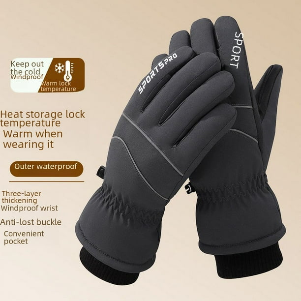 Guantes de esquí para hombre, resistentes al frío, con forro polar, gruesos, a prueba de viento, con pantalla táctil, para montañismo, motocicleta, conducción al aire libre, guantes cálidos