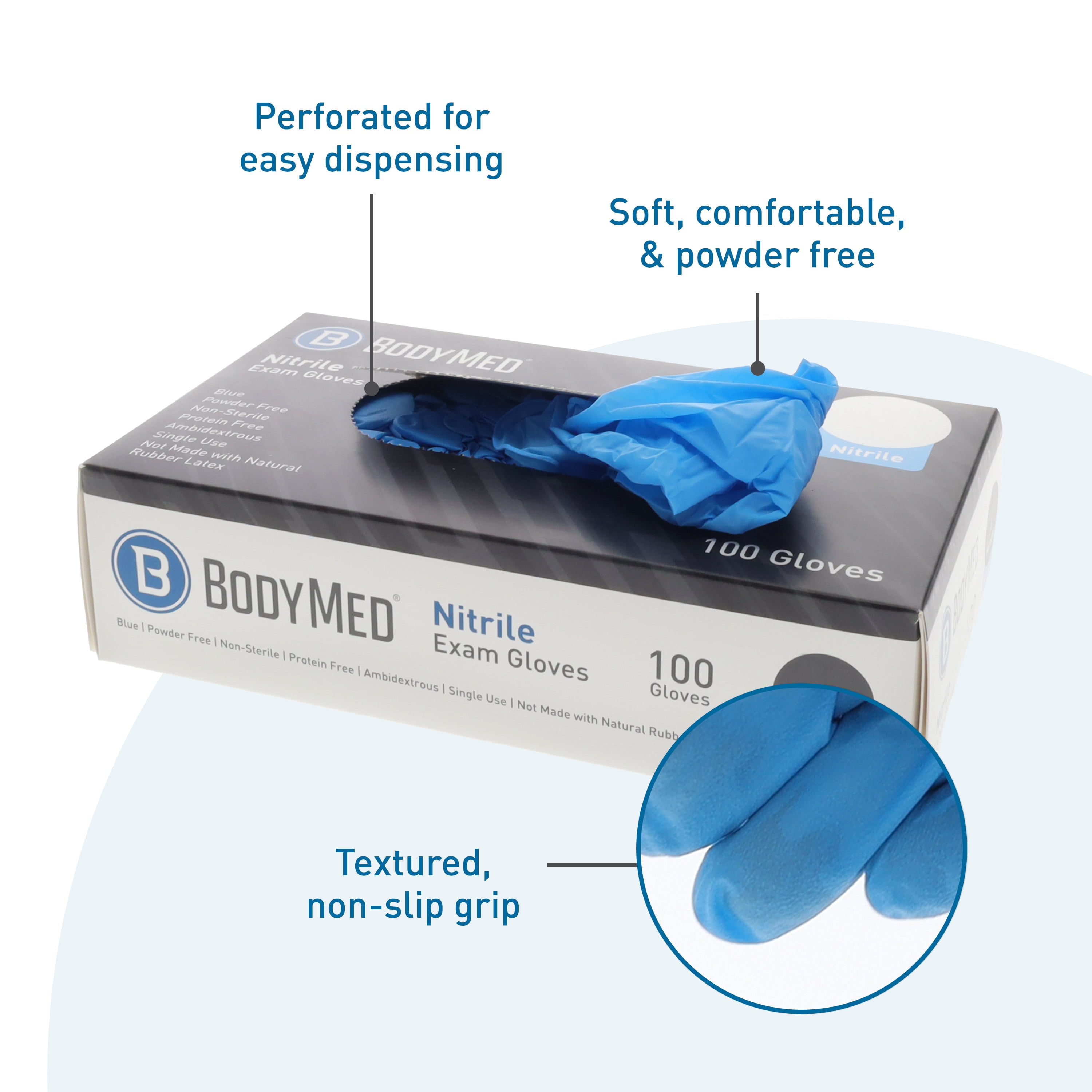 BodyMed Nitrile Gloves for Exam and Home Use, Medium, 1,000 Count - Latex & Powder Free Disposable Gloves for Medical