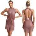 thumbnail image 1 of Alvivi Robe de Danse Latine Sans Manches à Paillettes pour Femmes avec Franges Chacha Salsa Rumba Tango Valse Tenue de Danse de Salon Rose Poussiéreux L, 1 of 6