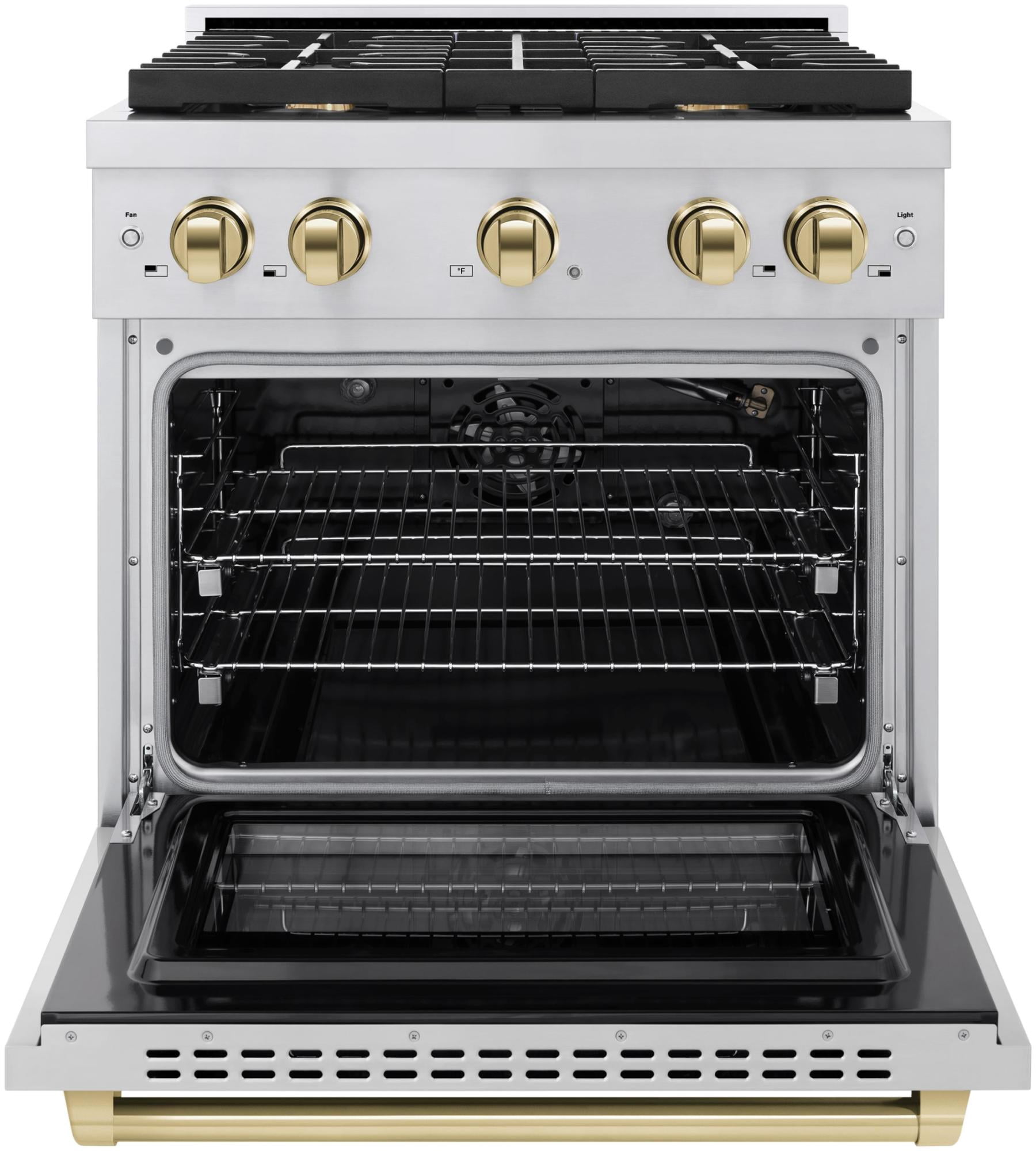ZLINE Autograph Edition 30 in. 4.2 cu. ft. 4 Burner Gas Range with Convection Gas Oven in Stainless Steel and Polished Gold Accents (SGRZ-30-G)