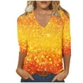 thumbnail image 2 of JTZGDY Sequin Tops for Women Plus Size 3/4 Sleeves Glitter Sparkly Printed Sexy V Neck Basic T-Shirts Dressy Casual Summer Oversized Tunic Blouse Multicolor#07 M, 2 of 6
