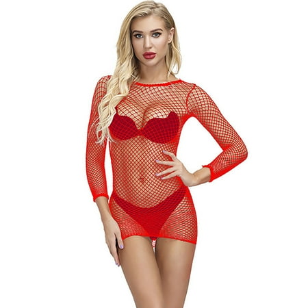 

Ruhiku GW Women Fishnet Babydoll Lingerie Underwear Nightwear Sleepwear Bodysuit