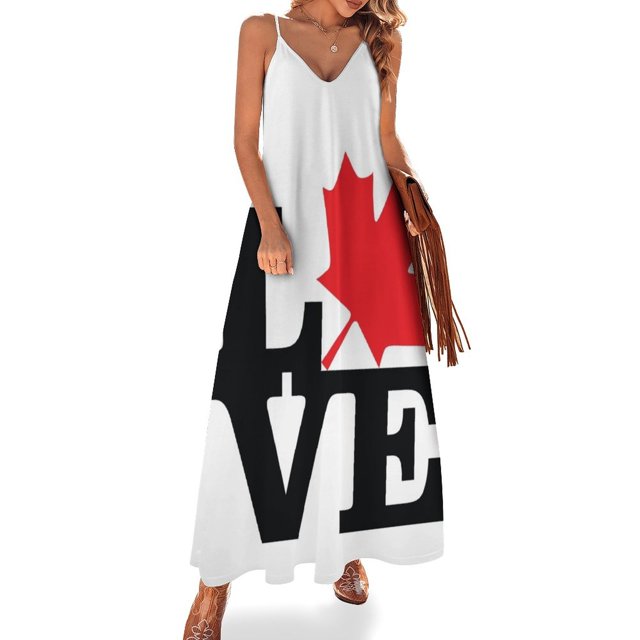 Canadá - Love (Texto negro) Vestido sin mangas Vestidos de noche para mujer Vestido vintage