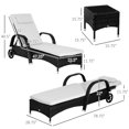 thumbnail image 2 of 3 Pieces Patio Rattan Lounge Set witn 2 Wheeled Wicker Chaise Lounge Chairs, 1 Coffee Table with Tempered Glass Top, Rolling and Reclining Design, White, 2 of 7