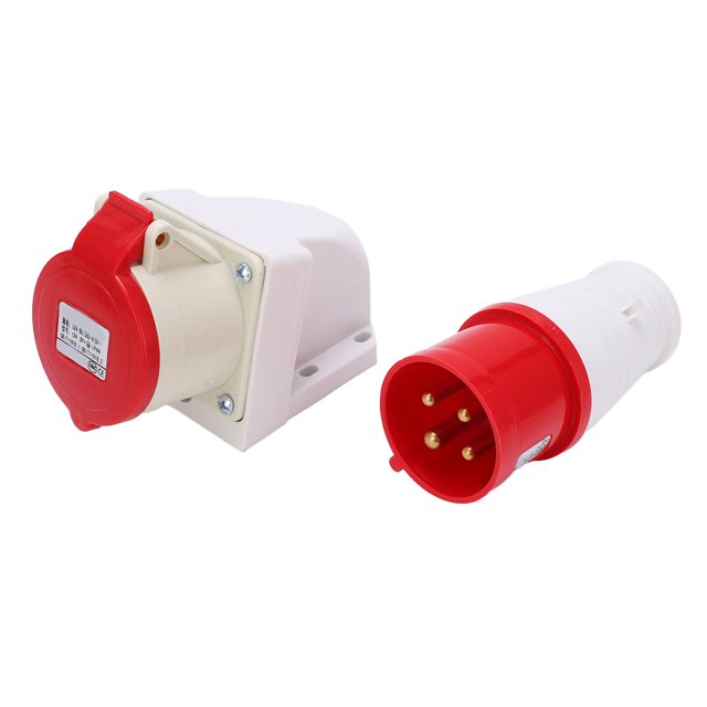 Industrial Plug, 4Pin 32A Industrial Socket IP44 Waterproof Mounted For Construction Sites For Industrial Manufacturing