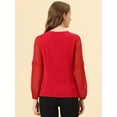 thumbnail image 4 of DARING DIVA Chiffon Semi Sheer Long Sleeves Keyhole Neck Blouse XL Red, 4 of 6