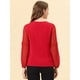 thumbnail image 4 of Top de la blusa de la oficina del trabajo del cuello del ojo de la cerradura de las mangas largas semi transparentes de la gasa elegante de las mujeres rojo M, 4 of 5