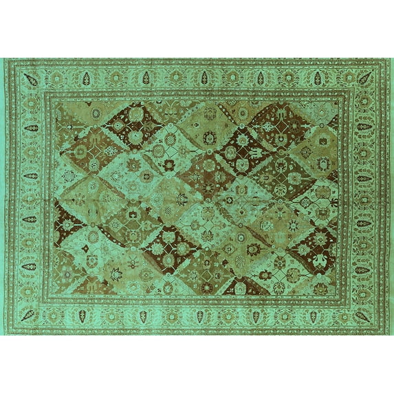 Ahgly Company Machine Washable Indoor Rectangle Oriental Turquoise Blue Industrial Area Rugs, 3' x 5'