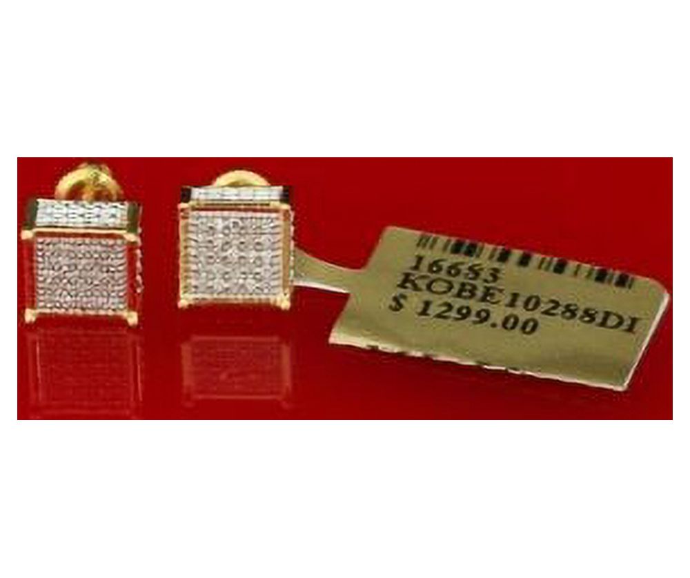 King of Bling's 10K Real Yellow Gold Real 0.15ct Diamond Square Stud Earring For Women And Men