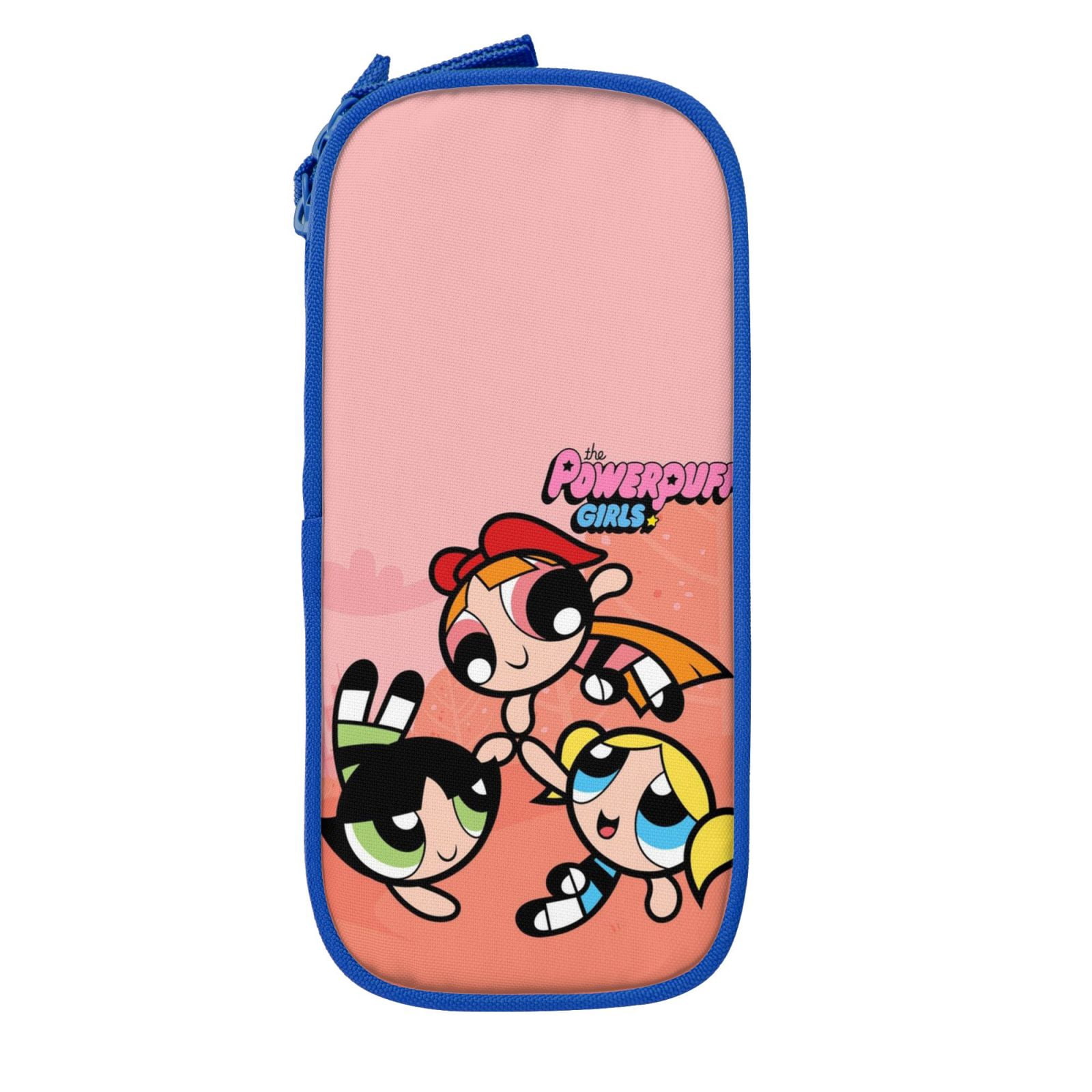 The Powerpuff Gi-rls Pencil Case Large Capacity Pencil Pouch Pen Bag Office Stationery Organizer Travel Makeup Bag Blue