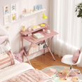 thumbnail image 2 of Small Desk, 27.5 Inch Small Computer Desk for Spaces, Computer Desks with Adjustable Monitor Stand, Compact Desks with Storage, Tiny Study Table for Bedroom Home Office, Pink, 2 of 7