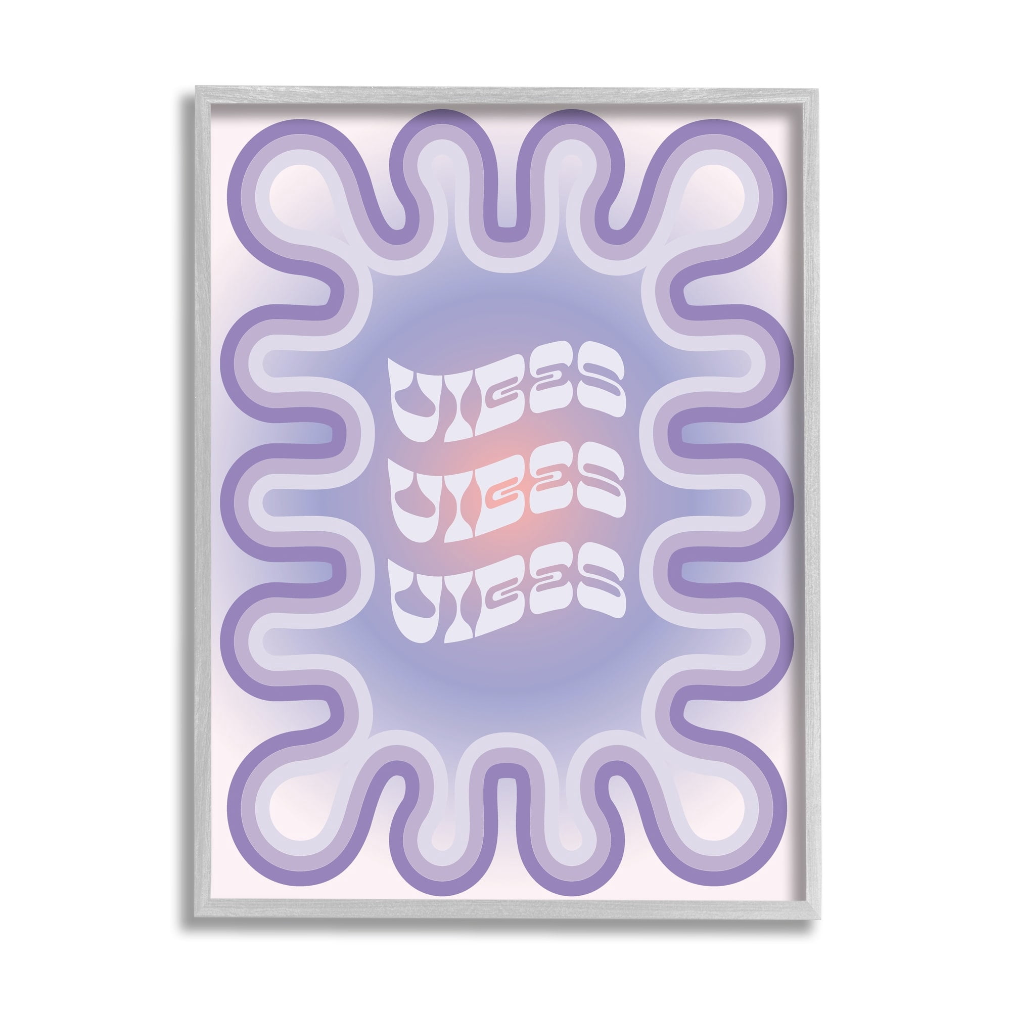 Stupell Industries Vibes Purple Groovy Abstract Inspirational Painting Gray Framed Art Print Wall Art