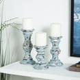 thumbnail image 3 of DecMode 3 Candle Light Blue Wood Candle Holder, Set of 3, 3 of 10