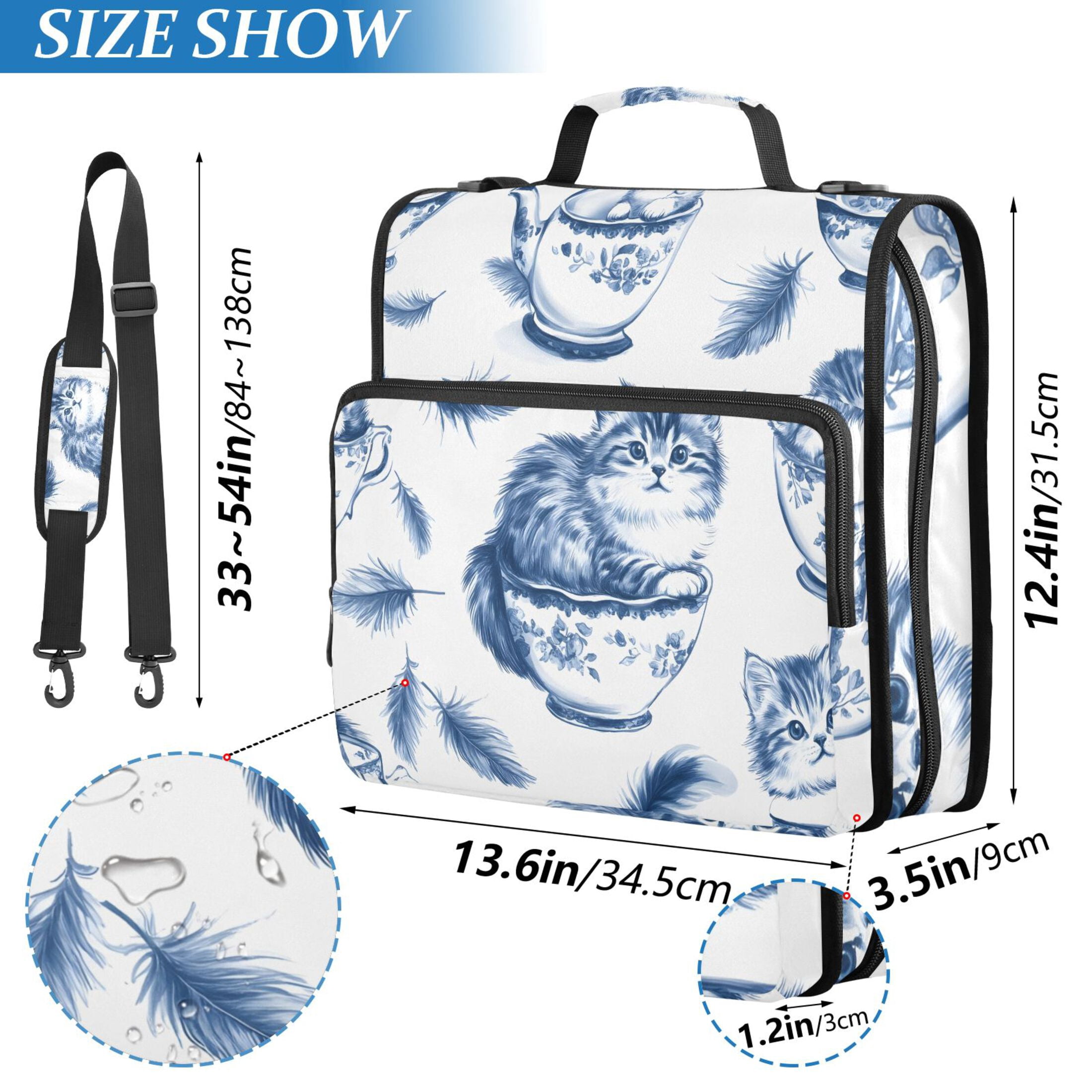 3 Ring Zipper Binder with Shoulder Strap Waterproof Trapper Keeper 2 Inch D-Ring 500 Sheets Capacity Blue Cat in Cup