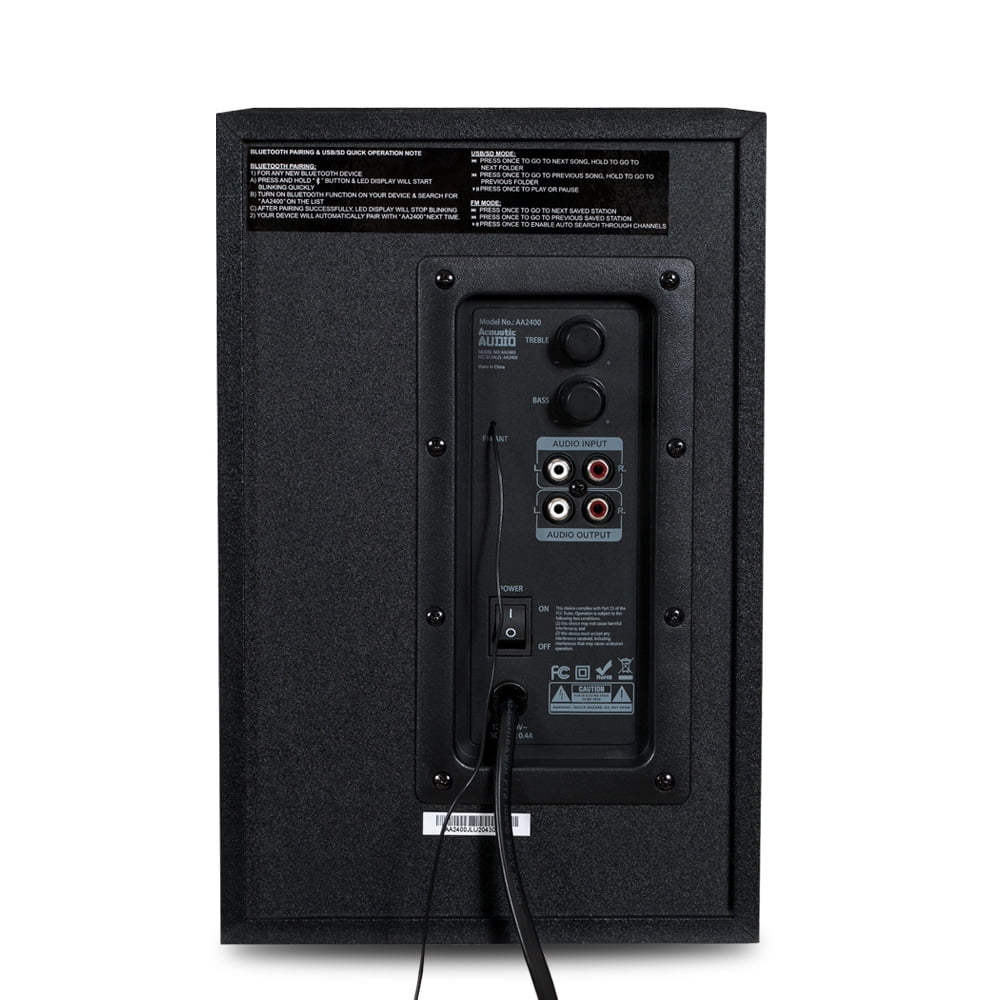 Acoustic Audio by Goldwood Bluetooth 2.1 Surround Sound System with LED Light Display, FM Tuner, USB/SD Card Inputs - Multimedia PC Speaker Set with Subwoofer, Includes Remote Control - AA2400 Black