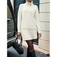 thumbnail image 5 of Female Sweater Skirt Sets 2 Piece Outfits Ribbed Knit Mock Neck Sweater Pullovers A Line Mini Skirt Set Cream White XL, 5 of 8