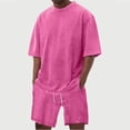thumbnail image 4 of Zimjoy Men's Two Piece Summer Set Vintage Acid Wash Cotton Short Set Crew Neck Half Sleeve T-Shirts and Baggy Shorts Pink XL, 4 of 7