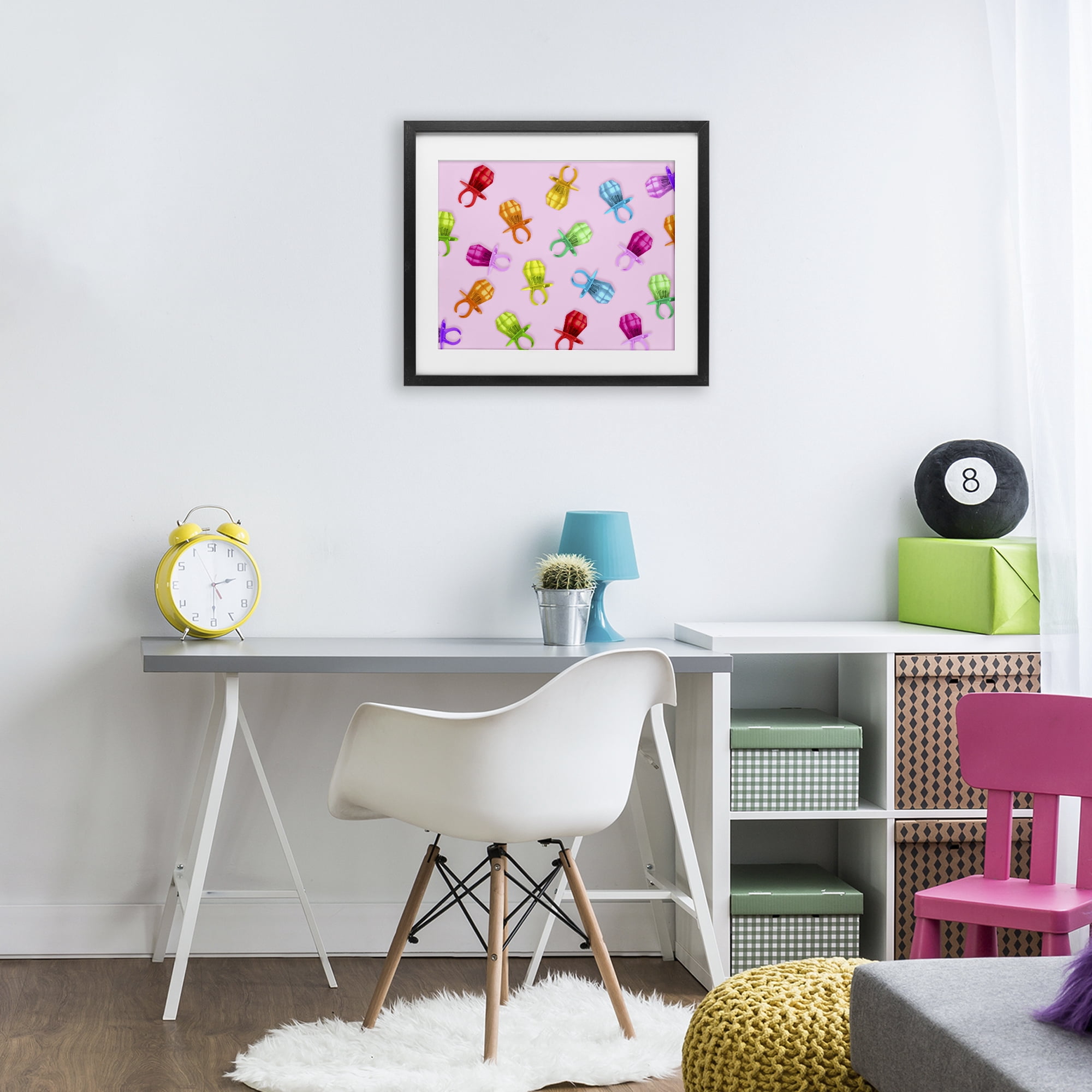 Stupell Industries Candy Gem Ring Party Pattern Black Framed Print Under Glass, design by LISH Creative