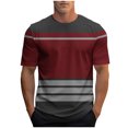 thumbnail image 2 of Zylanna Men's Casual Shirts Tee, Athletic Elastic Crew Neck Striped Short Sleeve Breathable Summer Tops for Man Wine Size L, 2 of 5