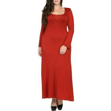 Women's Plus Size Long Sleeve Scoop Neck Maxi