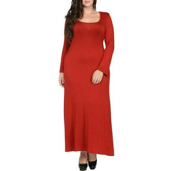 Women's Plus Size Long Sleeve Scoop Neck Maxi