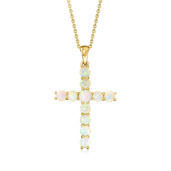Ross-Simons Ethiopian Opal Cross Pendant Necklace in 18kt Gold Over Sterling, Women's, Adult