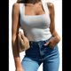 thumbnail image 3 of Camisetas Sin Mangas Acanaladas para Mujer, Verano 2025, Cuello Cuadrado, Informales, Ajustadas, de Punto. XXL, 3 of 8