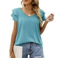thumbnail image 2 of Womens Ruffle Sleeve T Shirts Petal Sleeve V Neck Casual Tees Summer Basic Tops, 2 of 6