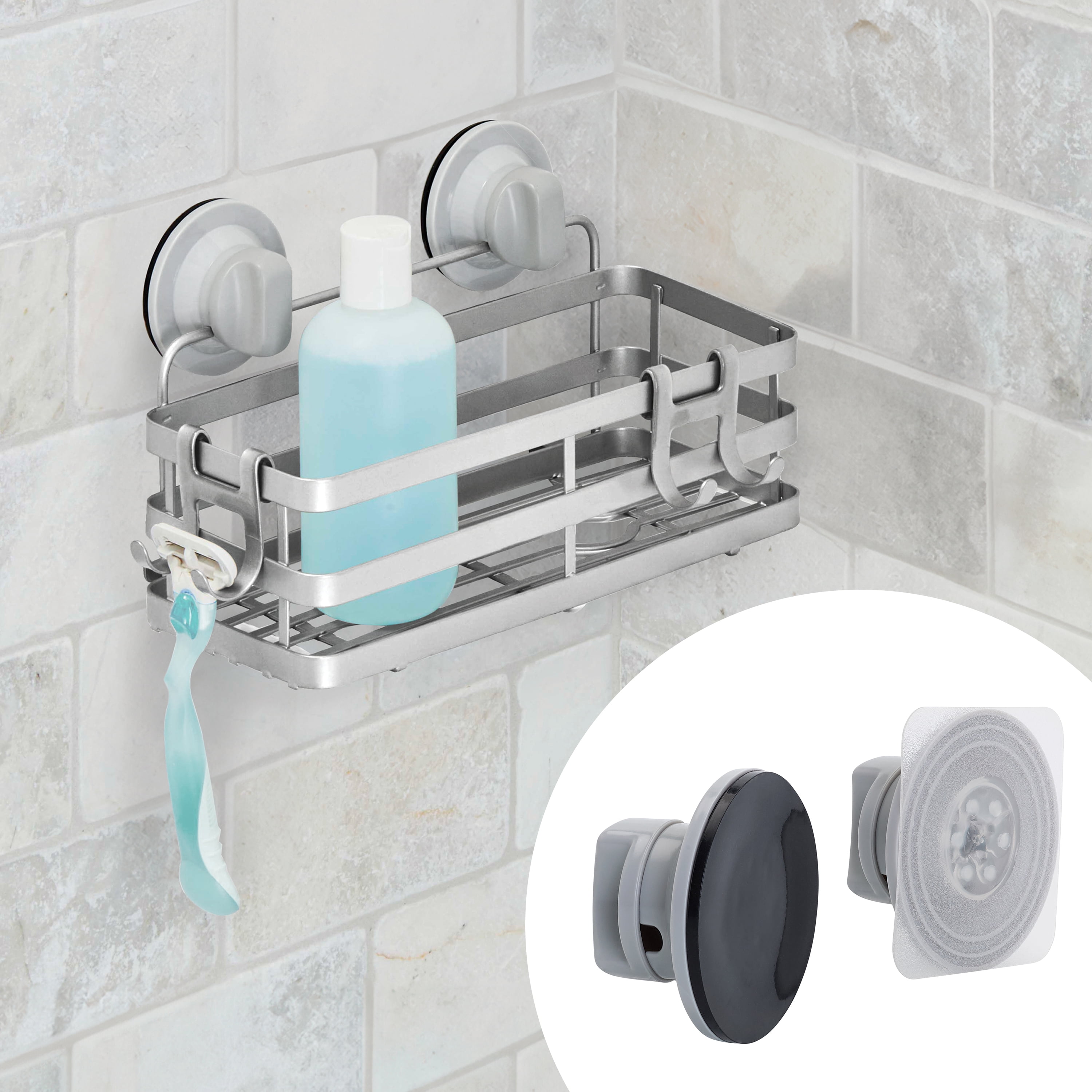 (4 pack) Better Homes & Gardens Shower Storage Basket, Adhesive or Suction Mount, Satin Nickel