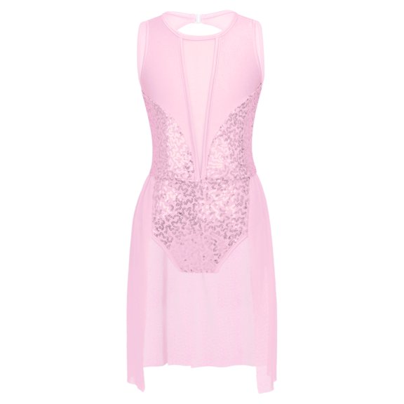 YEAHDOR Girls Juniors Sequins Ballet Dress Sleeveless Mesh Skirted Leotard for Gymnastics Jazz Dance Pink 6