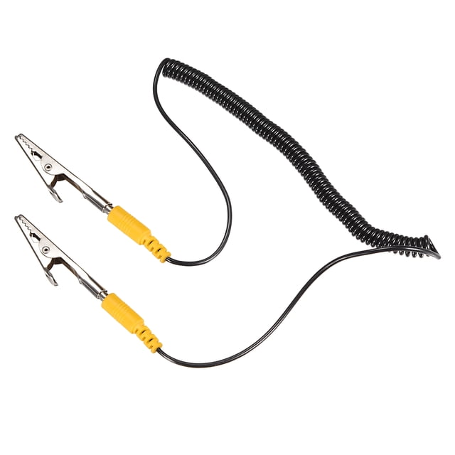Anti-Static ESD Grounding Cable Coiled Cord, with Double Alligator Clip Claw 1pcs