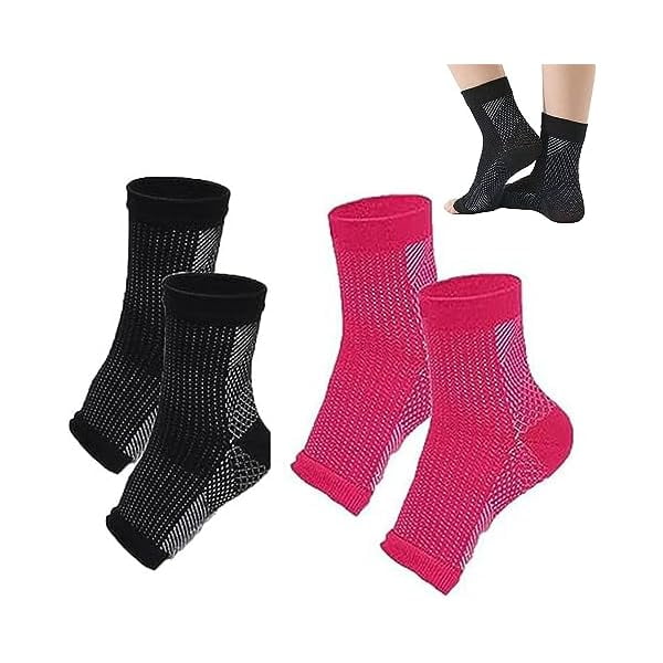 wonima11 Generic Fine Compress Foot Sleeves, 2/3pairs Unisex Fine Compress Anti Fatigue Ankle Compression Foot Sleeves Neuropathy Socks (black+red, S/M)