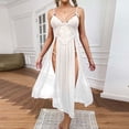 thumbnail image 4 of Elainilye Fashion Women'S Pajamas Mesh Deep V Lace Nightdress Side Slit Camisole Home Dress Pajama Dress Set,White, 4 of 5