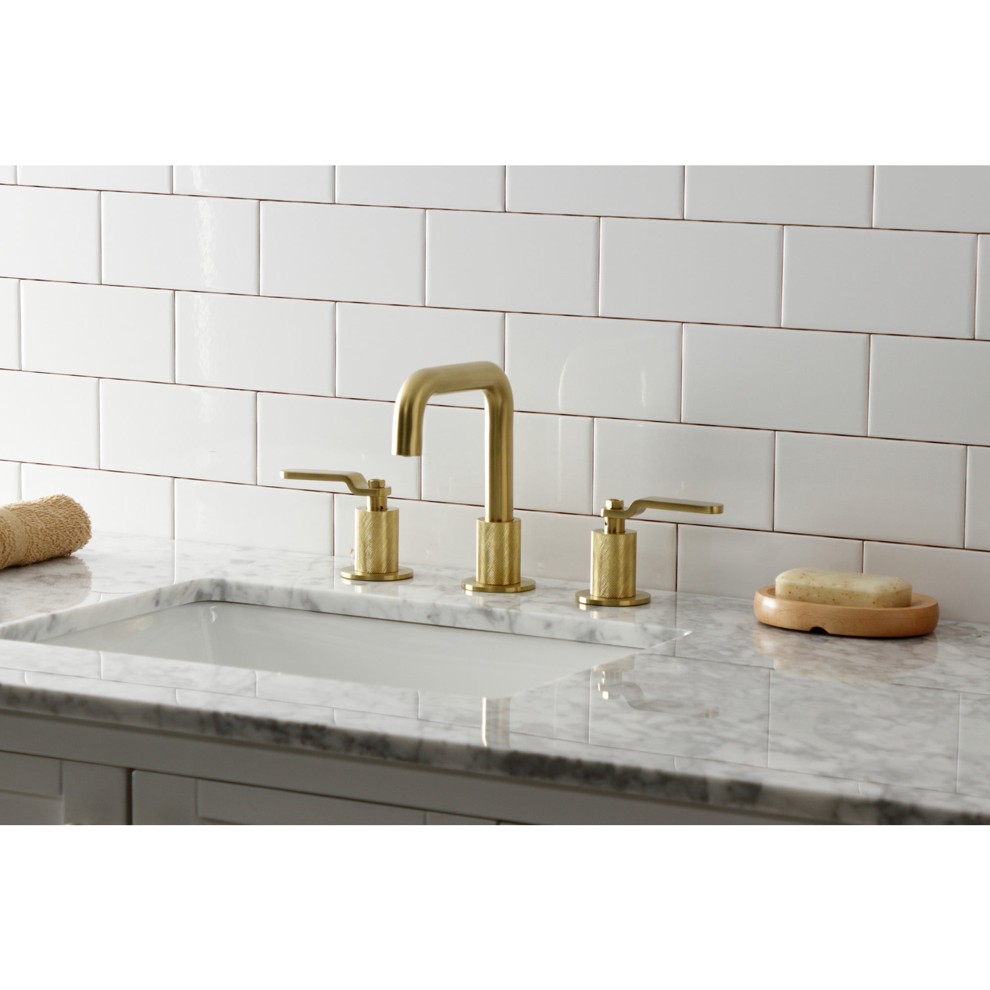 Kingston Brass KS1417KL Whitaker Widespread Bathroom Faucet with Push Pop-Up Drain, Brushed Brass
