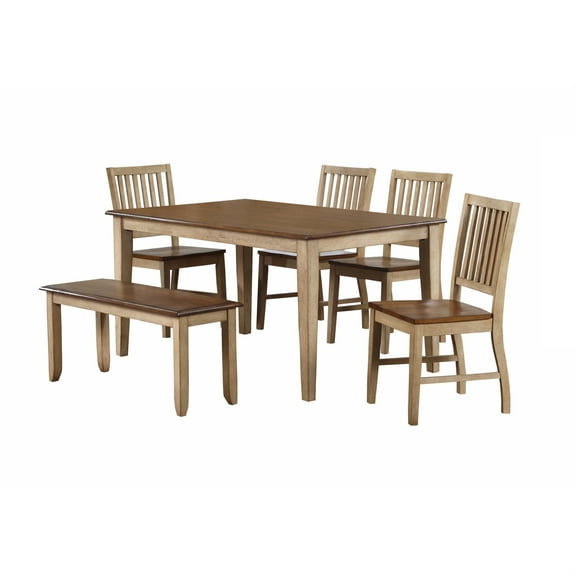 Sunset Trading Brook 6-Piece 60" Rectangular Wood Dining Set with Bench in Cream